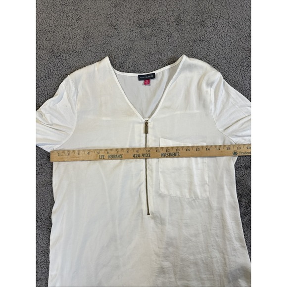 Vince Camuto White Blouse Zipper & Pocket Size M Long Roll Sleeve - Picture 6 of 9